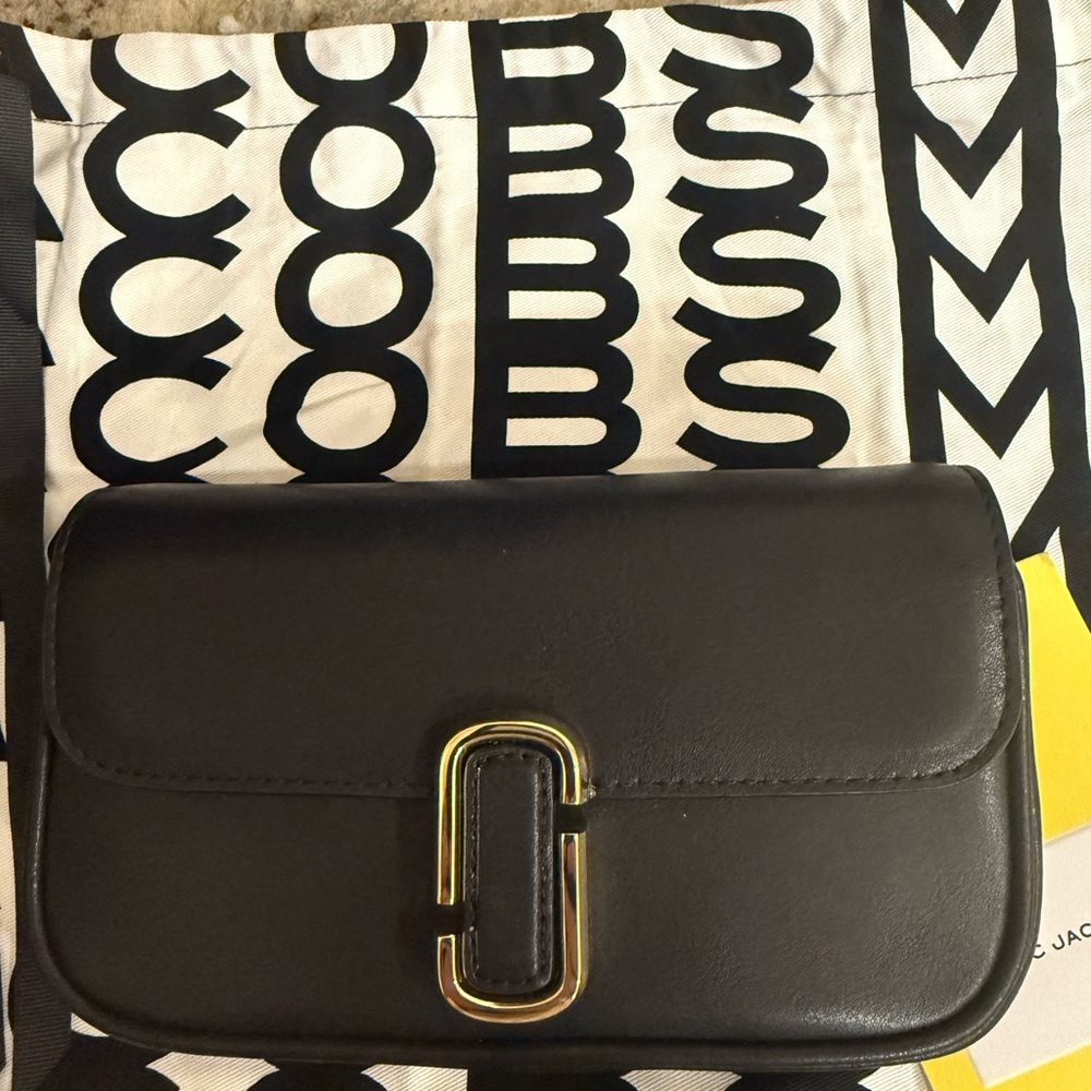 Marc Jacobs Black Leather Clutch with Gold Accent